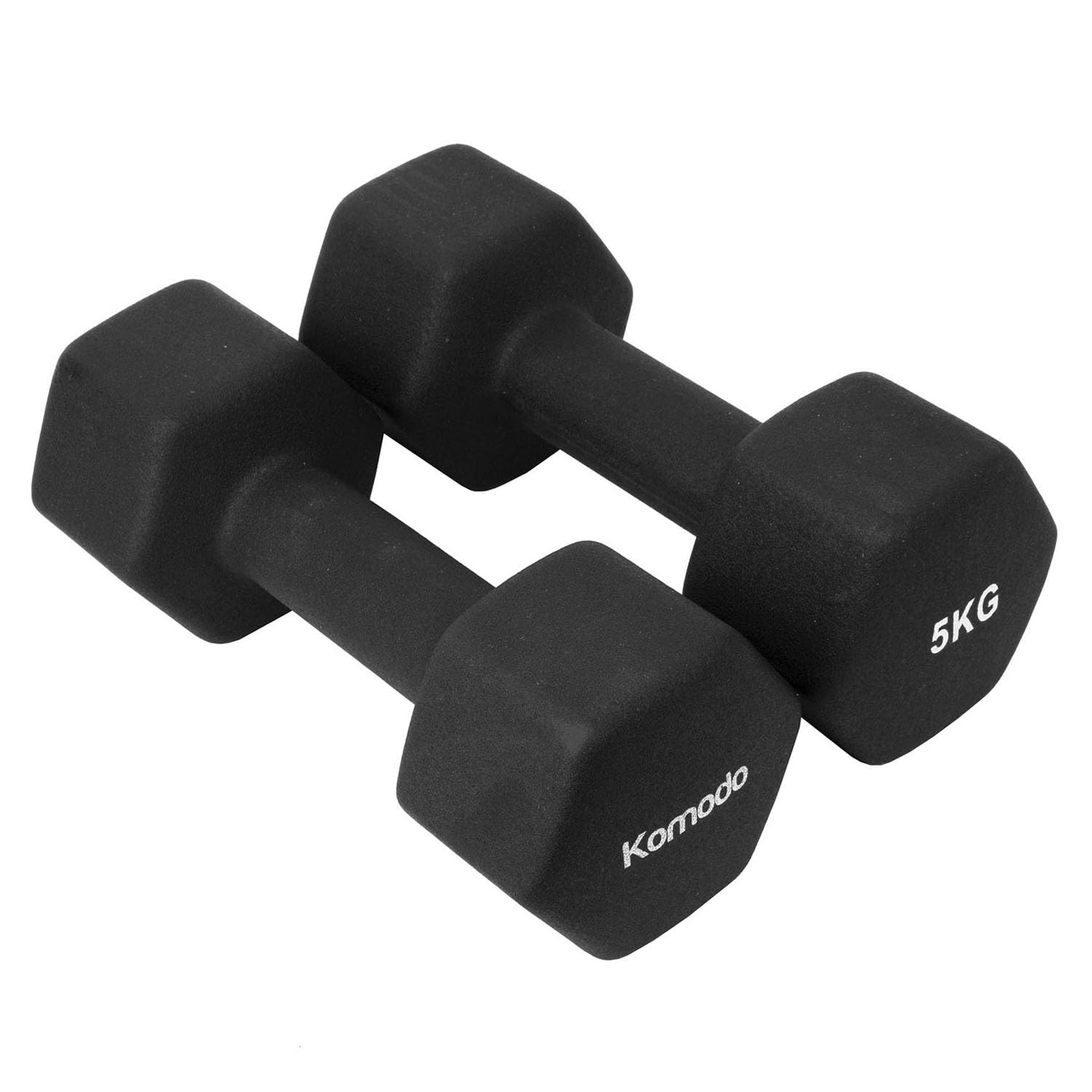 Komodo 2x Neoprene Dumbbell Bars Non-Slip Pair of Weightlifting Dumbbells Weights with Metal Core (Black, 2 x 5kg)