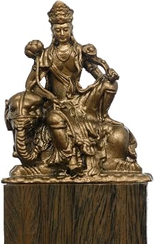 Chufan Samantabhadra Bodhisattva Sitting on Elephant Mini Statue Zen Meditation Figurines Brass Spiritual Sculpture Buddha Statue Handmade Feng Shui Decor Yellow-Samantabhadra