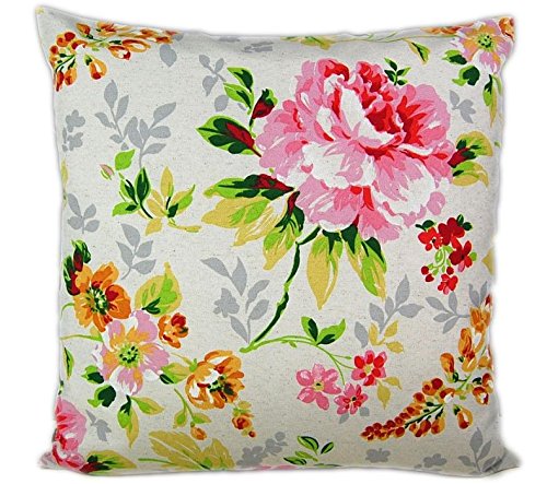 Bezaubernde Kissenhülle 40x40 cm beige Landhaus ROMANTIK Rosen rosa Blüten farbig Leinenoptik (Kissenhülle 40x40 cm) Cover