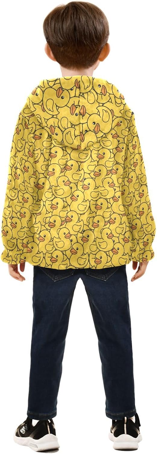 Yellow Rubber Duck Pattern Toddler Hooded Jackets Children Winter Coat Navy Blue Warm Baby Boys Clothes