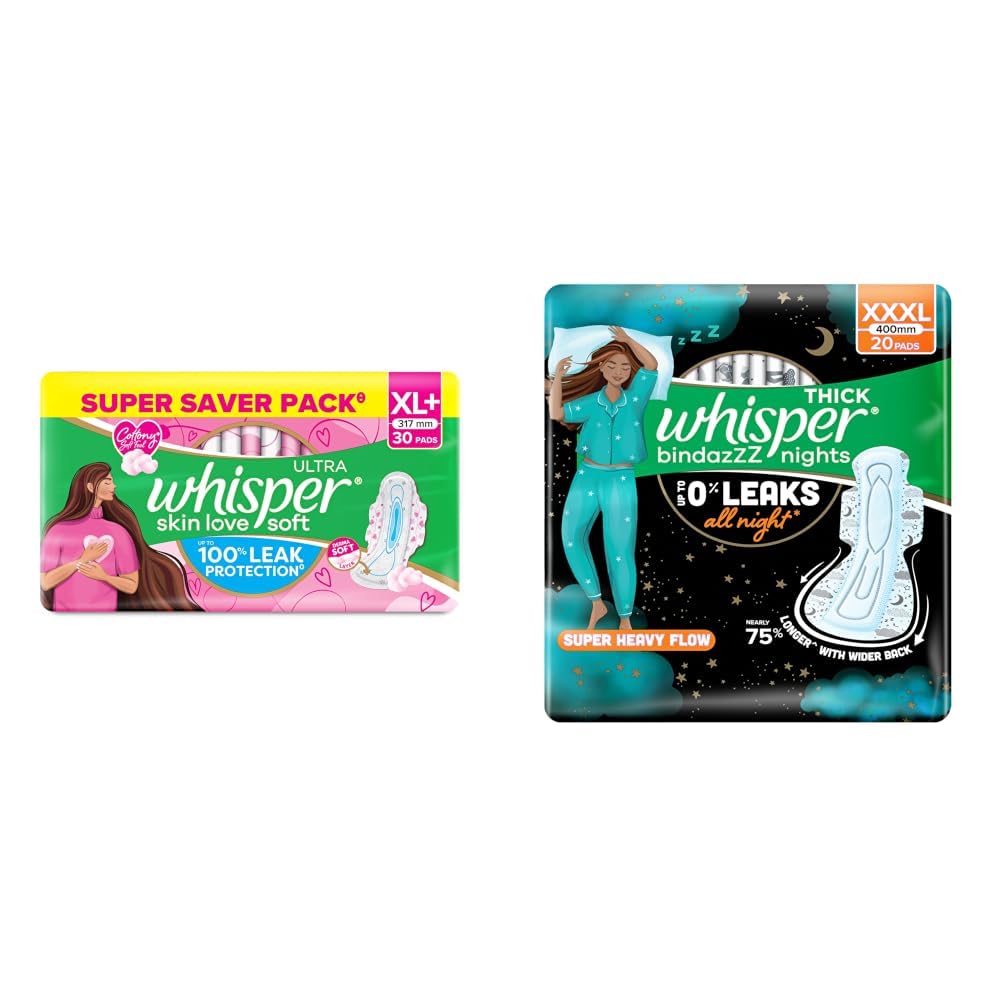 Whisper Ultra Skin Love Soft Sanitary Pads for Women, XL+ 30 Pads, Cottony Soft Feel, Upto 100% Leak* Protection, Disposable Wrapper, Locks Odour & Wetness (Product Does Not Contain Cotton) (*Based-image-7