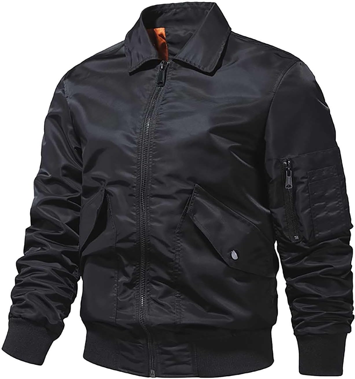 XUNRYAN Mens Flight Jacket Military Lightweight Bomber Cargo Jackets Zip Up Trucker Coat Outdoor Fishing Outerwear w Pockets