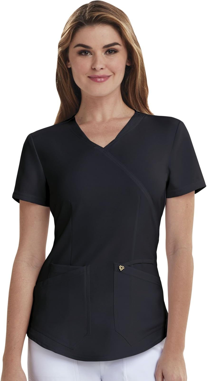 by Sofia Vergara Women's Charlize Mock Wrap Solid Scrub Top Xx-Large Black