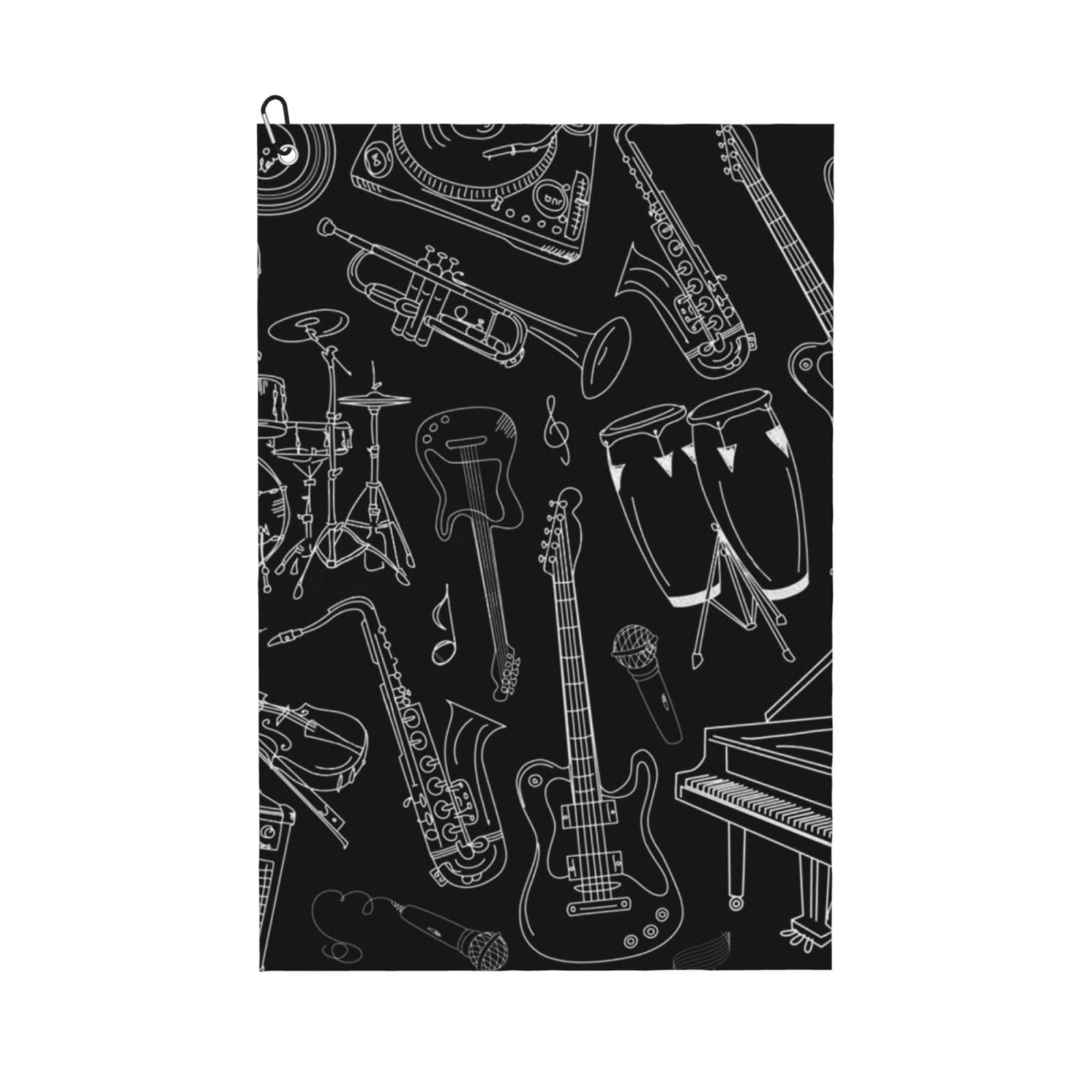 Hnnkloy Musical Instruments Black, 16x24 in Portable Waffle Golf Towels with Carabiner Clip for Golf Bag