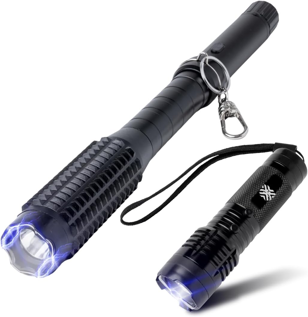 Self-Defense Bundle: Shockwave Mini Tactical Flashlight XL Tactical Flashlight Stun Gun | 800,000V & 10,000V Stun Power | Ultra-Compact & Ultra-Bright LED | Rechargeable | Ai