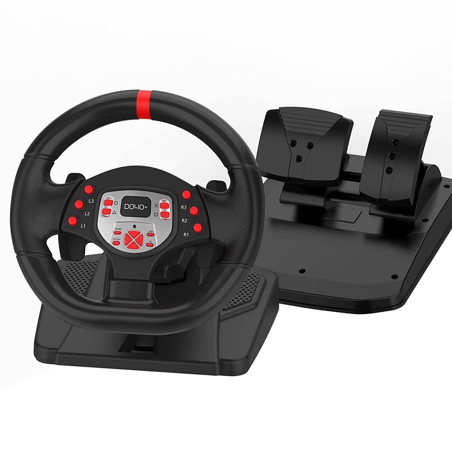 NBCP DOYO Gaming Lenkrad und Pedalen, USB 180-Grad-Lenkräder für PC, PS4, Xbox One, PS3, Xbox Series X/S, Switch, Doppelmotor-Vibration