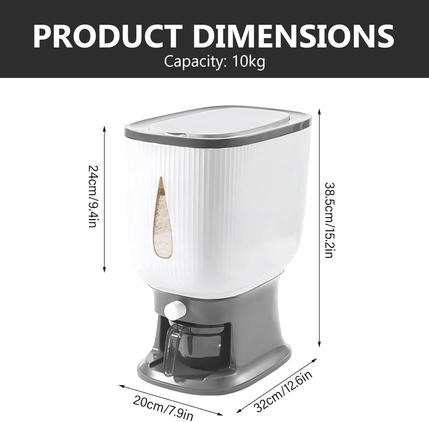 Rice Dispenser 22 Lbs, Rice Storage Container Sealed Proof with Measuring Cup for Kitchen Pantry Household, Grey