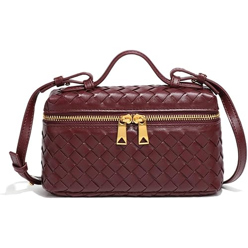 Trendy Woven Crossbody Purse Square Box Bags Women Shoulder Bag Cute Satchels Mini PU Leather Top-Handle Tote Handbag