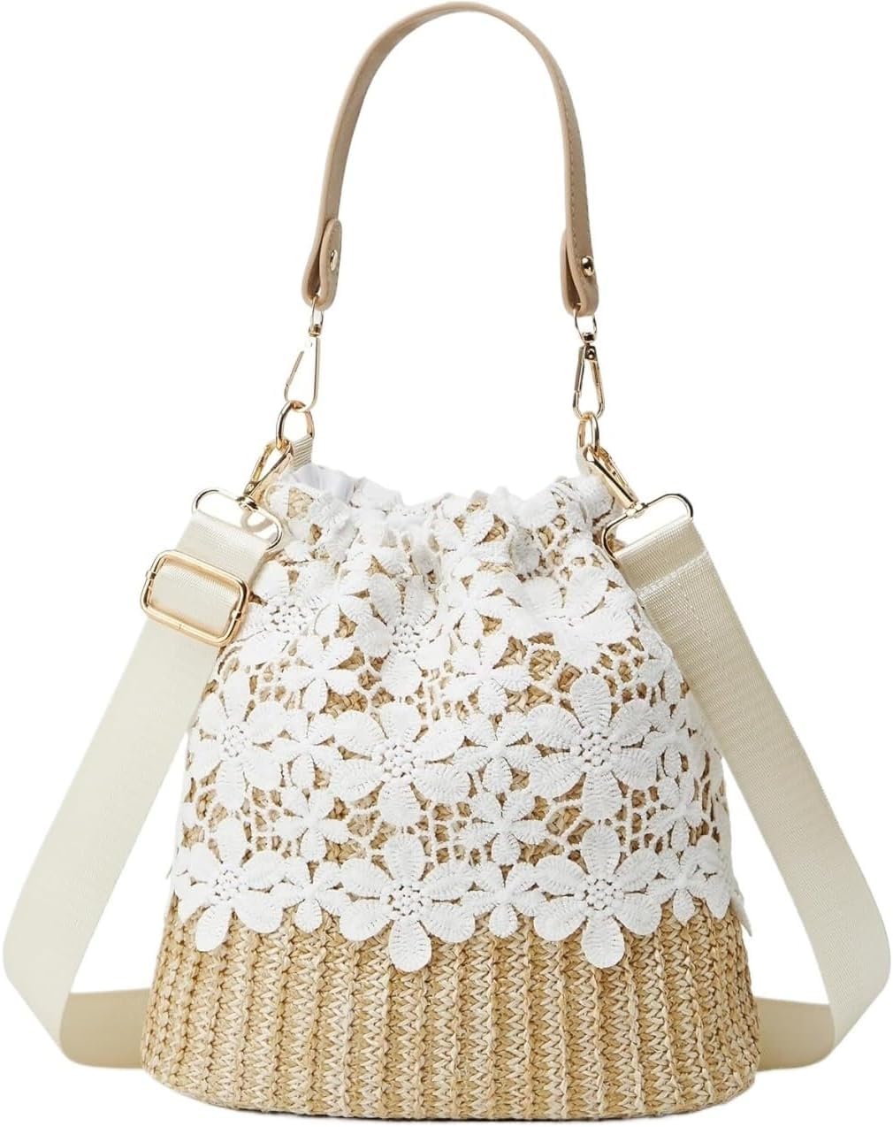 Sac à main en paille tissée et dentelle de fleur pour une allure estivale raffinée