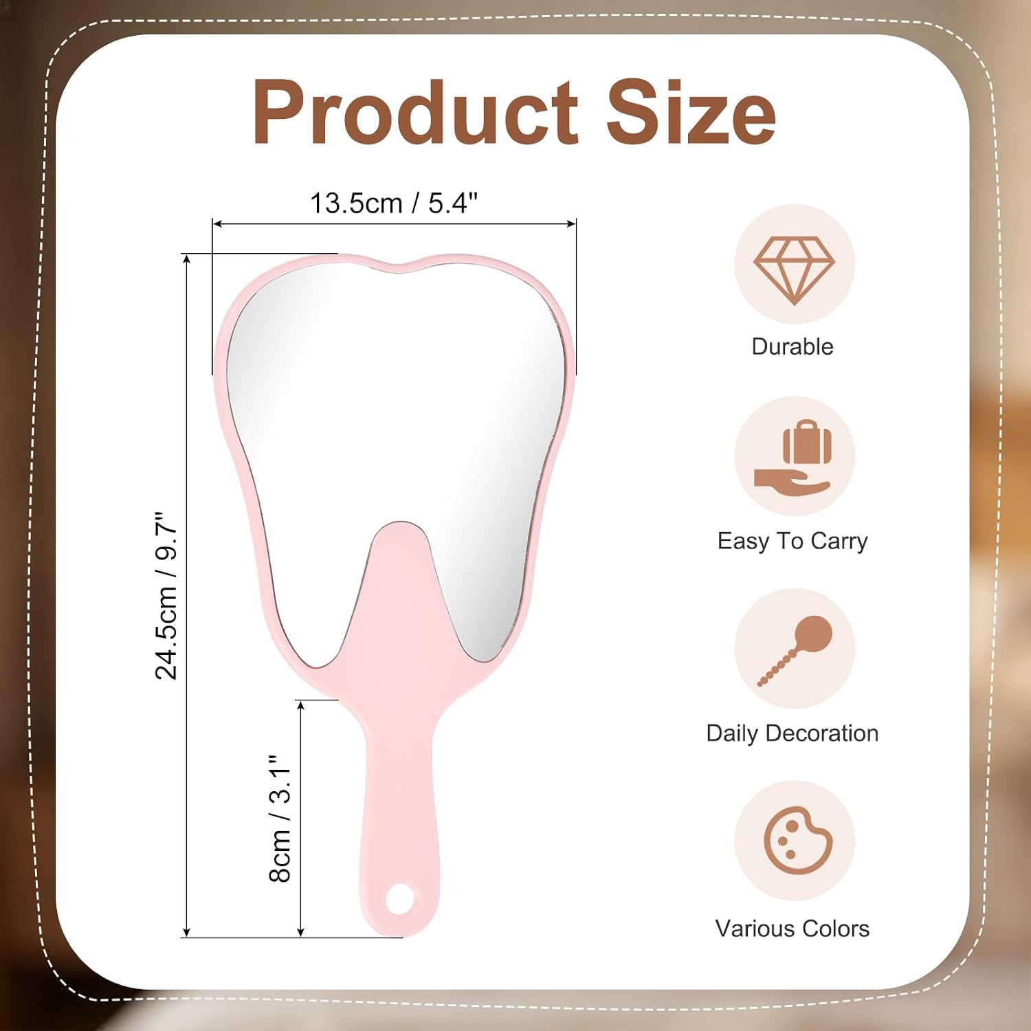 uxcell Cute Tooth Shaped Mirror 5.4x9.7 Handheld Makeup Mirror image 2