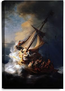 IPIC - Christ in the Storm on the Sea of Galilee by Rembrandt, Acid-Free Cotton Canvas by Giclee Prints and Stretched Canvas Art for Office Decor and Home Decor. 24" W x 36" H
