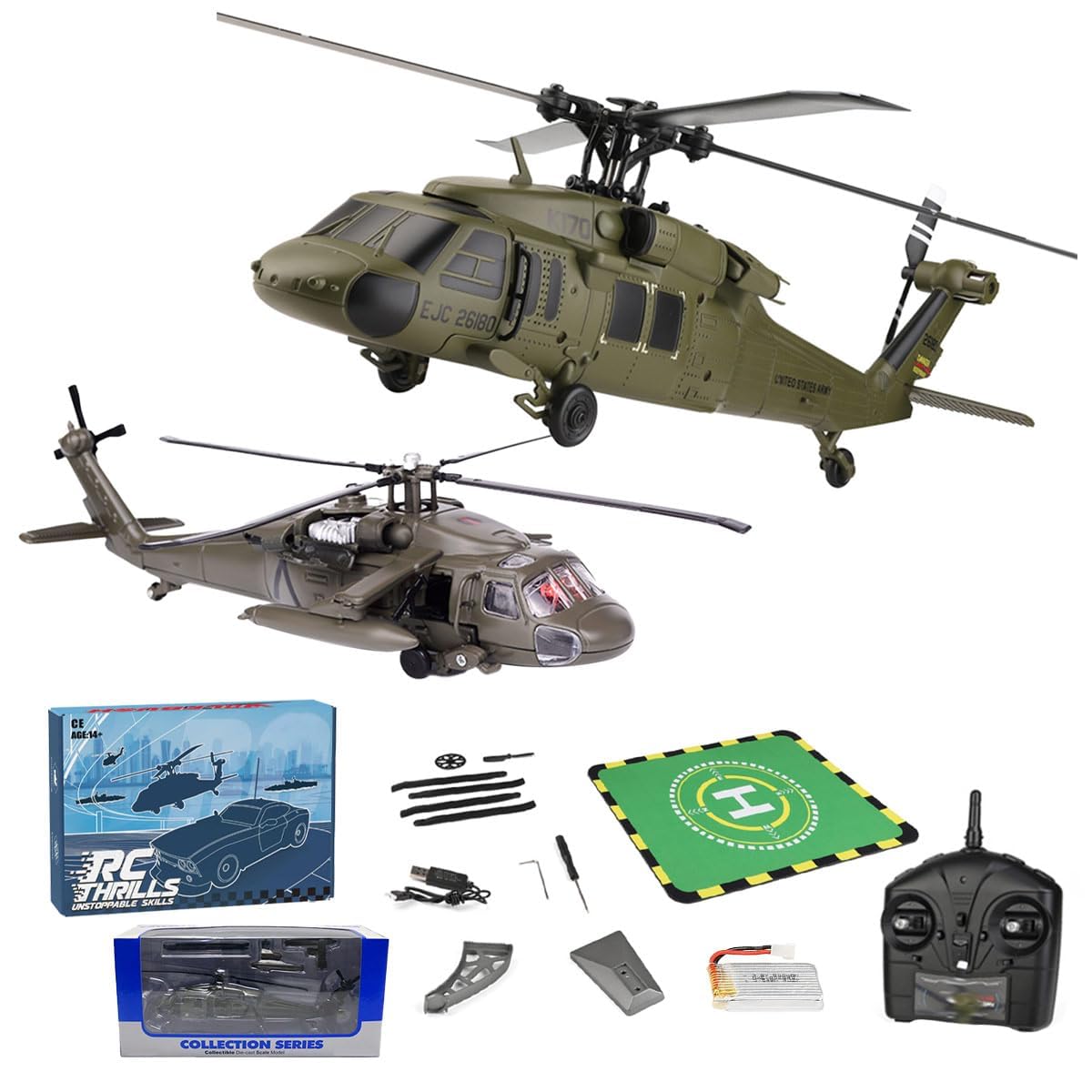 Palapozzy WL K170 Black Hawk UH-60L RC Helicopter for Adults, Flybarless 2.4G 170 Size RC Helicopter Model with Adjustable Left and right Hand Throttle, Gifts for Beginners Adults (RTF)