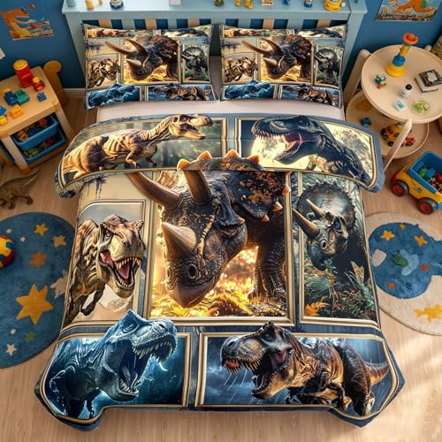 Image of Dinosaur Comforter Set Twin, 2 PC 3D Dinosaur Bedding Set for Boys, Super Soft Lightweight Dinosaurs Print Comforter Sets for All Seasons, Includes 1 Comforter (66 inchx86 inch) and 1 Pillowcase(20 inchx30 inch)