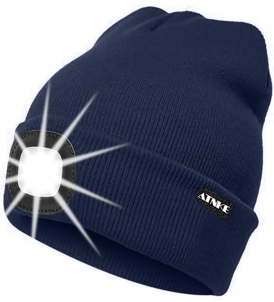 ATNKE LED Cappello Illuminato Berretto,USB Ricaricabile Cappello da Corsa 4 LED Impermeabile Luce Invernale Calda Lampada Frontale Regali per Uomo e Donna