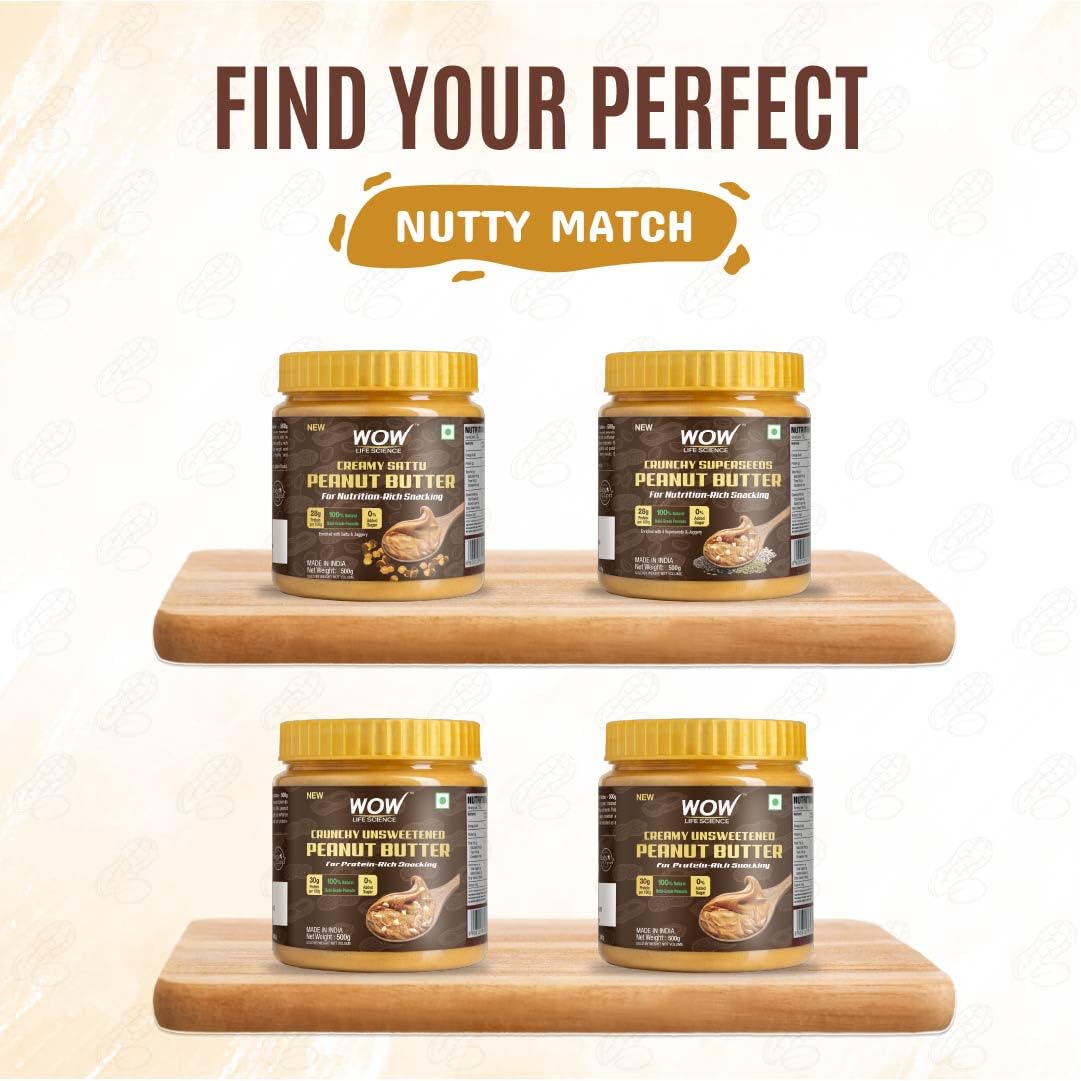 WOW Life Science - Peanut Butter with Super Seeds (Crunchy) - 500 gm | High Protein with 28g Protein per 100g | For Nutrition Rich Snacking - Weight Management, Muscle Building and Healthy Lifestyle - Image 9 thumbnail