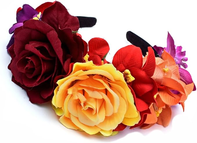 DreamLily Day of The Dead Headband Costume Rose Flower Crown Mexican Headpiece BC40