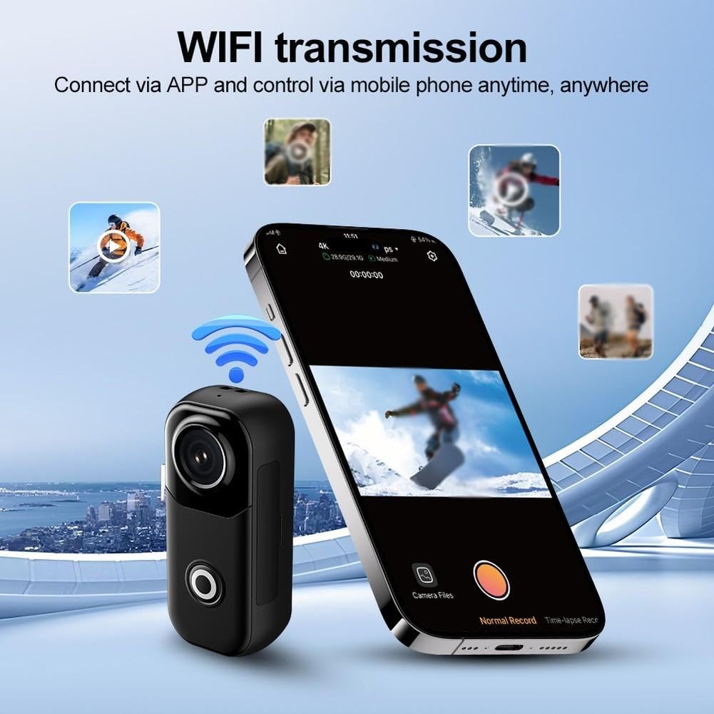 per mini macchina fotografica del corpo 4K con il supporto magnetico per | Design ultra compatto da 5,8 cm, usura magnetica a mani libere, registrazione 4K 30 fps, perfetto per vlog di viaggio (nero)