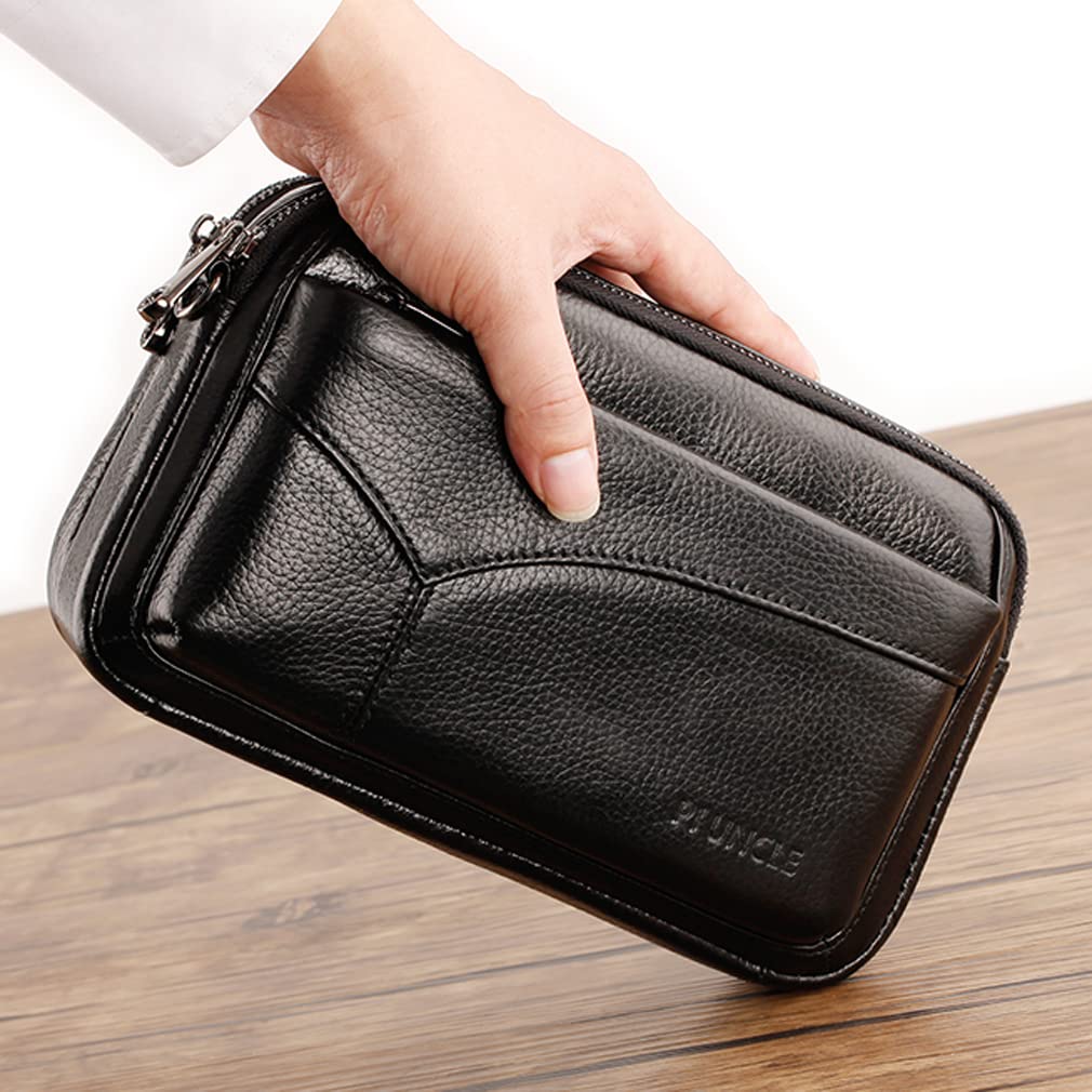 Bolso de mano de cuero Billetera para hombre Soporte de pulsera Bolsa de muñeca Paquete Bolso de negocio.., 03-Negro