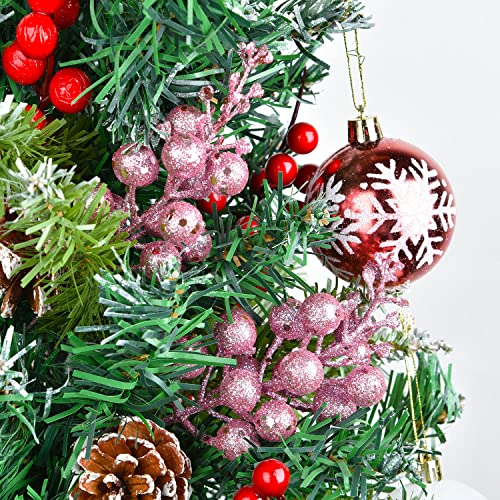 Dearhouse 14 Pack Christmas Glitter Berries Stems, 7.8Inch Artificial Christmas Picks For Christmas Tree Ornaments, Diy Xmas Wreath, Crafts, Holiday And Home Decor (Pink) #TOP5