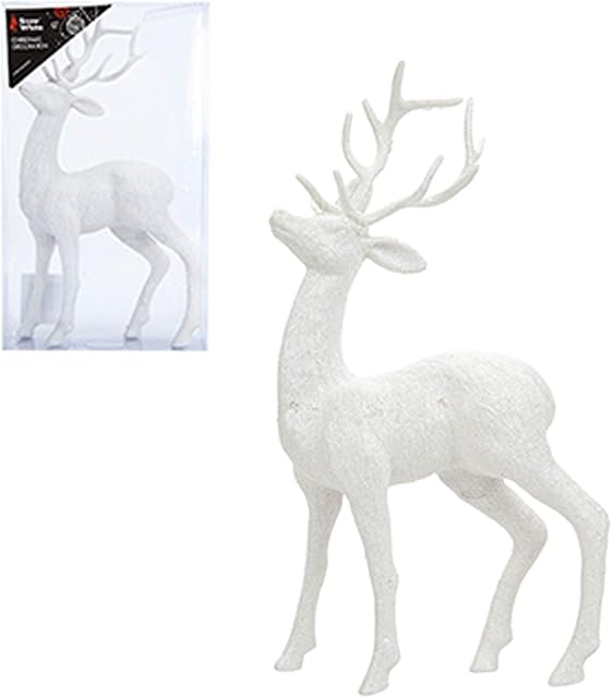 PMS International Glitter 26cm Standing Reindeer Stag Christmas Decoration - White