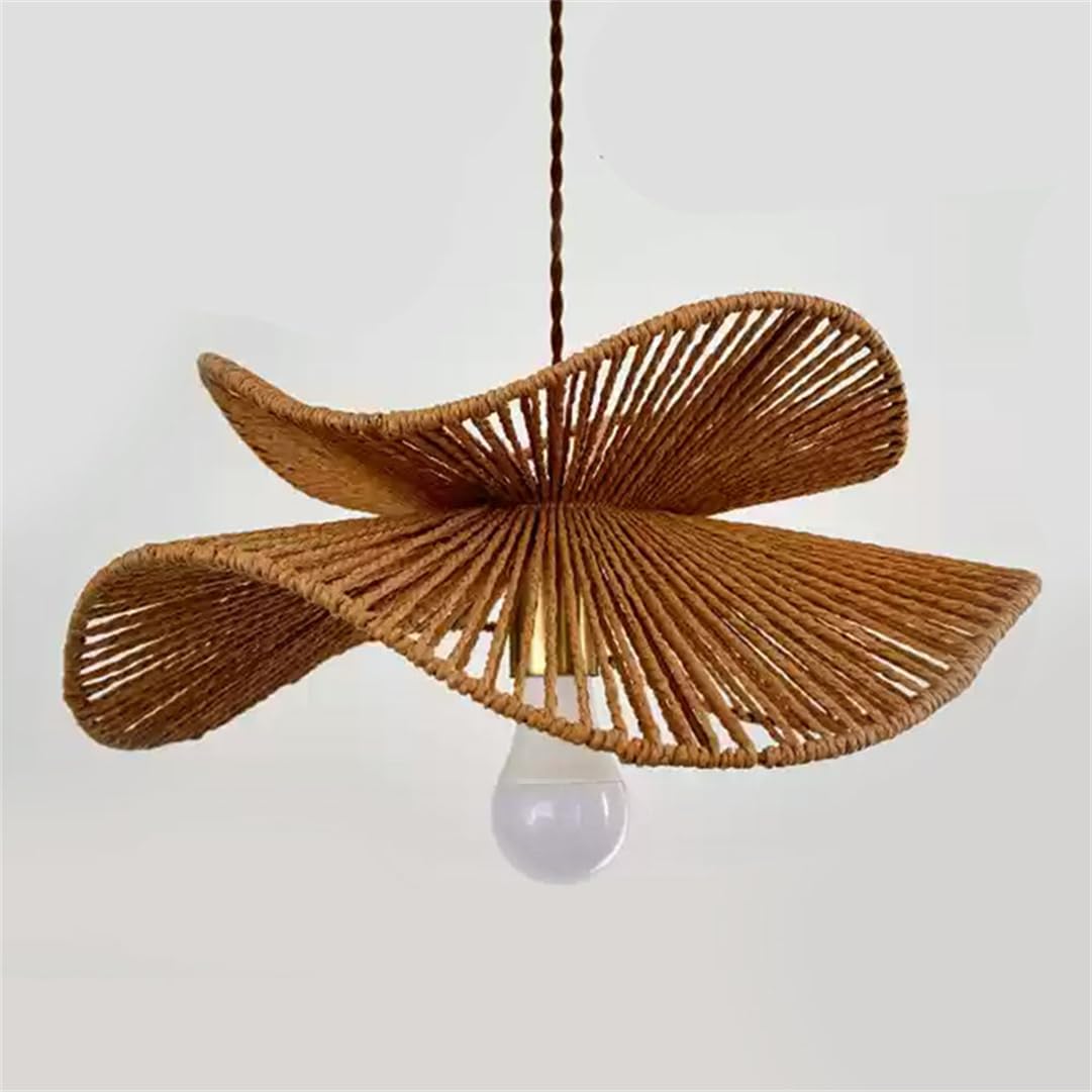 LYMSXAZOU Hand-Woven Hemp Rope Lampshade 19.7in Farmhouse Rattan Chandelier Boho Ceiling Pendant Light Fixtures for Bedroom Living Room Dining Kitchen with Adjustable Cord