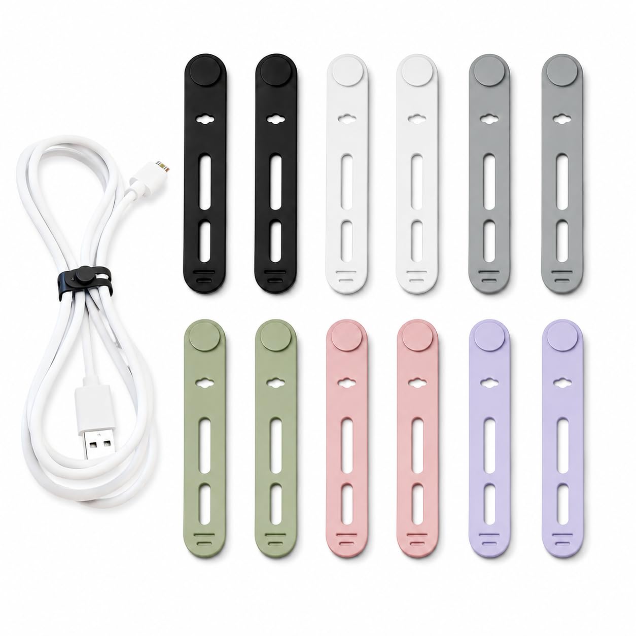 12 Pcs Silicone Cable Ties, Reusable Cable Ties, Elastic Adjustable Cables Tidy Small Cables Ties, Multicolor Cord Organiser for Organizing Earphones Phone Chargers Computer and Home Appliance