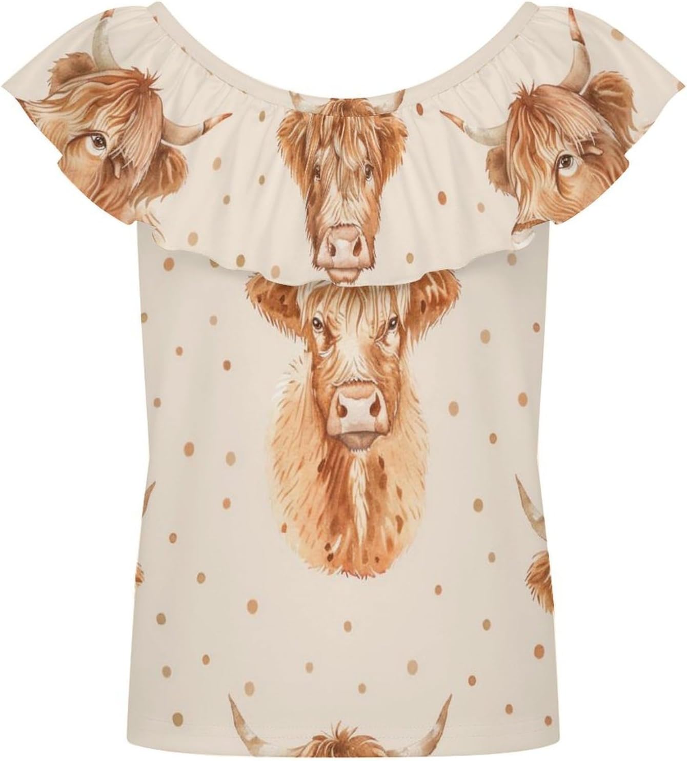 Scottish Highland Cow Girls T-Shirts Top Ruffle Short Sleeve Blouse Casual Graphic Tees