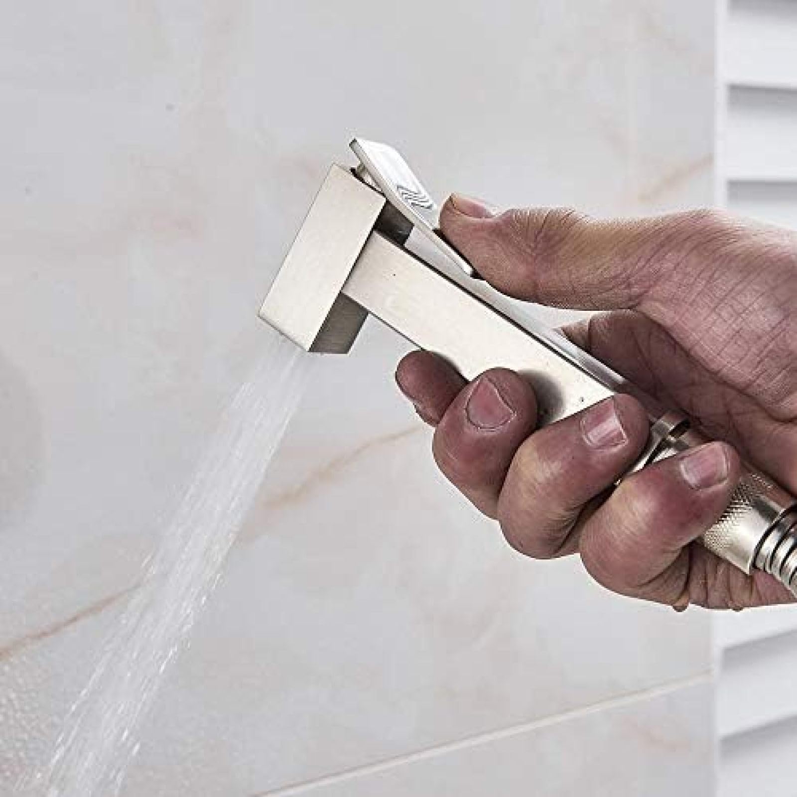Rubinetto Bidet in Ottone, Miscelatore Doccia, Acqua Calda e Fredda, Rubinetto a spruzzo Quadrato, rubinetti per WC - Nichel Spazzolato, Nichel Spazzolato (Nichel Spazzolato)