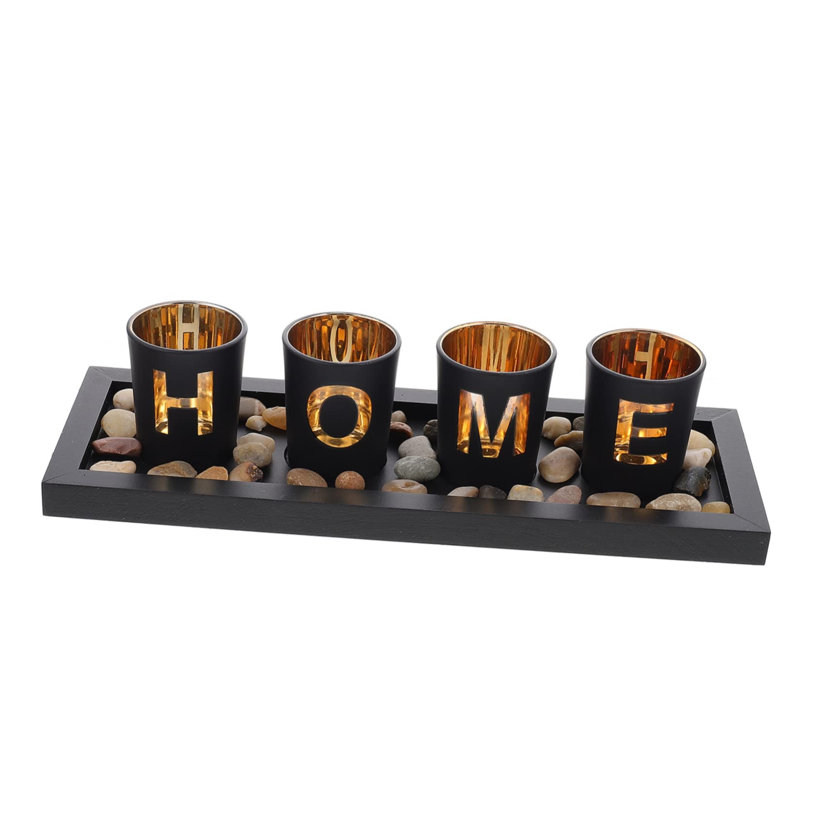 Porte-bougies Décoratif en Verre, Design Lettres, Noir