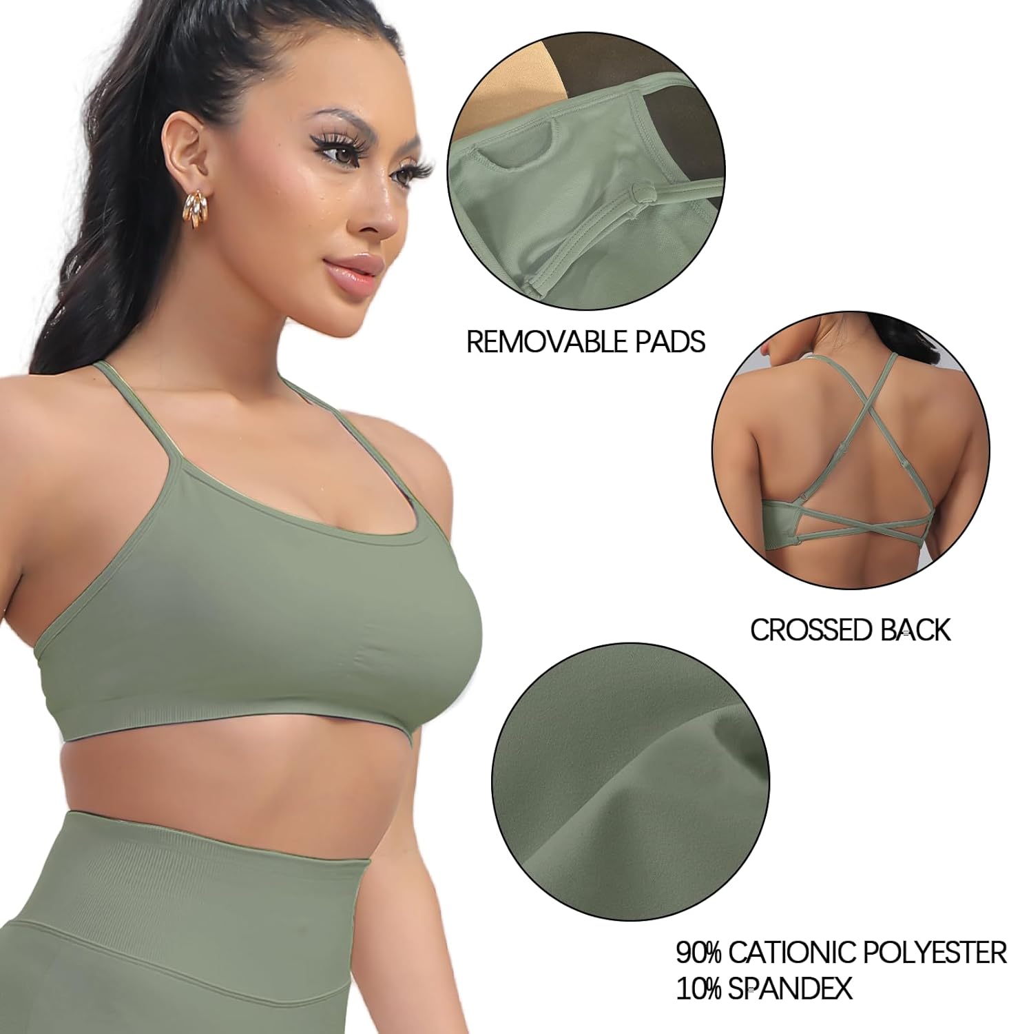 Women's Sports Bras Adjustable Cross Sports Bra Removable Padding Strappy Athletic Crop Tops for Yoga Gym Running - Image 3