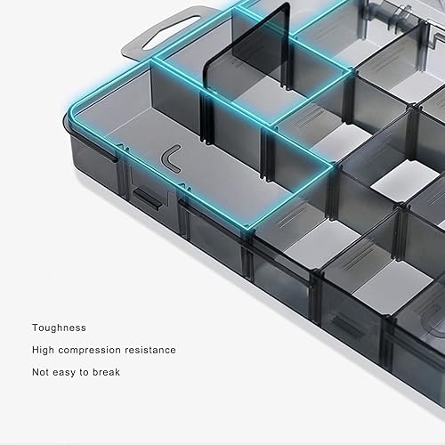 Miniatura 9 de Organizador de piezas pequeñas, caja organizadora de clasificación transparente de 15 rejillas con divisor extraíble, resistente al desgaste y