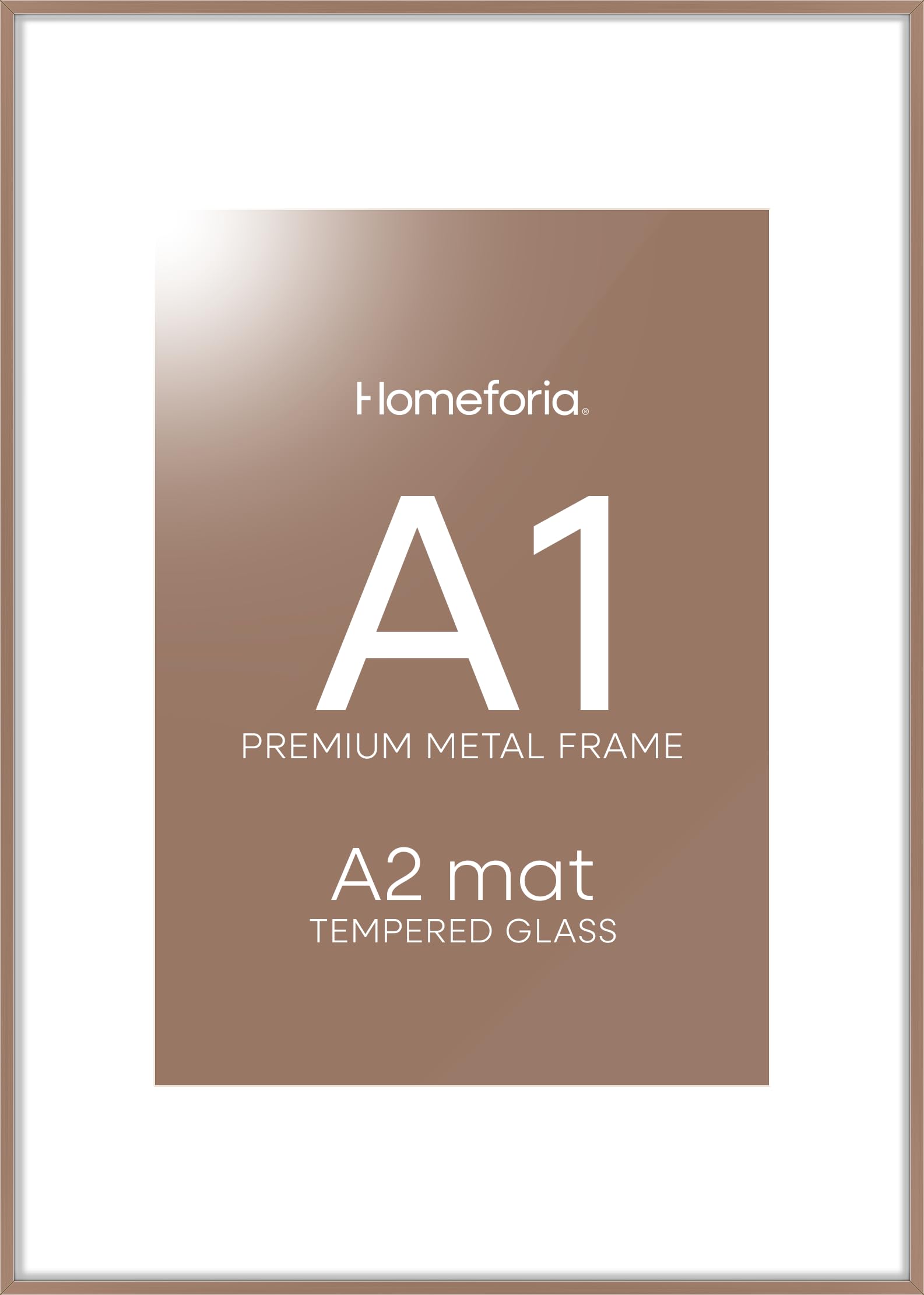 Homeforia A1 Mocha Poster Frame, High-End Metal, A2 Mat, Glass | High End Aluminum, Tempered Glass, Acid-Free A2 Removable Mat, A1 Edge-to-Edge Display, Wall Kit, Set Of 1