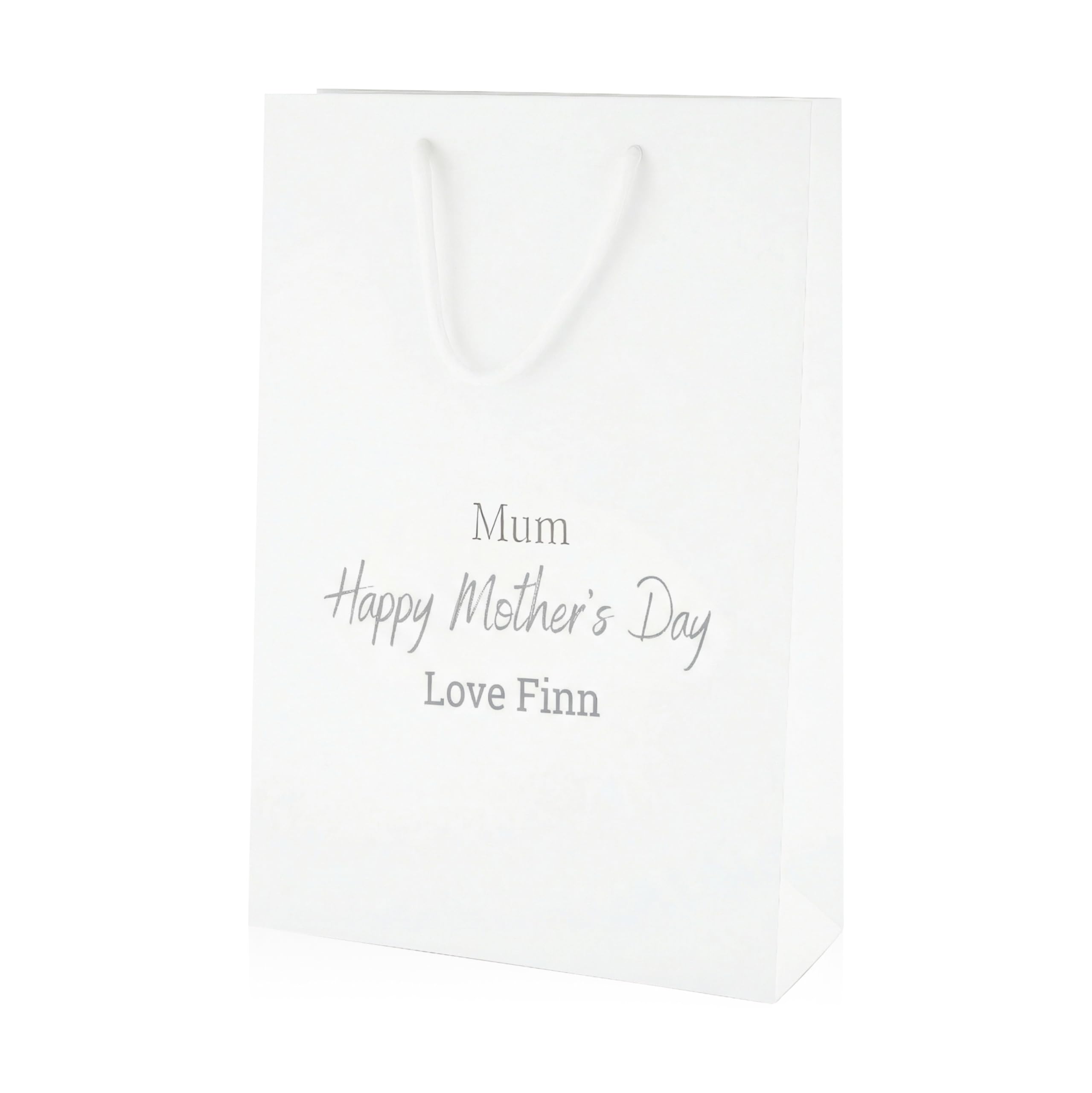 COOKIES AND KOALAS Personalised Mother’s Day Gift Bag – Luxury White Foil Printed Gift Bag – Medium Tall 25×36×10 cm – Custom Gold or Silver Foil Name – Reusable Mother’s Day Gift Packaging for Mum
