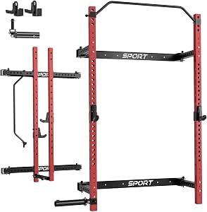 GarveeLife Folding Squat Rack for Home Gym, 2.36" x 2.36" Folding Power Rack with Pull Up Bar, J Hooks and Landmine Attachments, 1000 LBS Capacity Wall Mounted Squat Rack