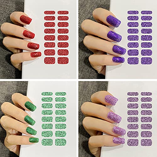 12 Sheets Glitter Nail Wraps Nail Polish Strips Solid Color Nail Polish Stickers Shine Full Wrap Nail Polish Decals Self Adhesive Nail Art Polish Stickers For Women Girls Manicure Tips Art #TOP3