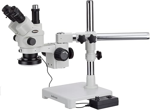 Miniatura 2 de AmScope Microscopio de zoom estéreo simulfocal 3.5X-45X en soporte de brazo único con luz de anillo de 144 LED y cámara de 10MP