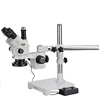 Vista 1 de AmScope Microscopio de zoom bloqueable estéreo simul-Focal 3.5X-180X con luz de anillo 144-LED (SM-3NTPZZ-144)