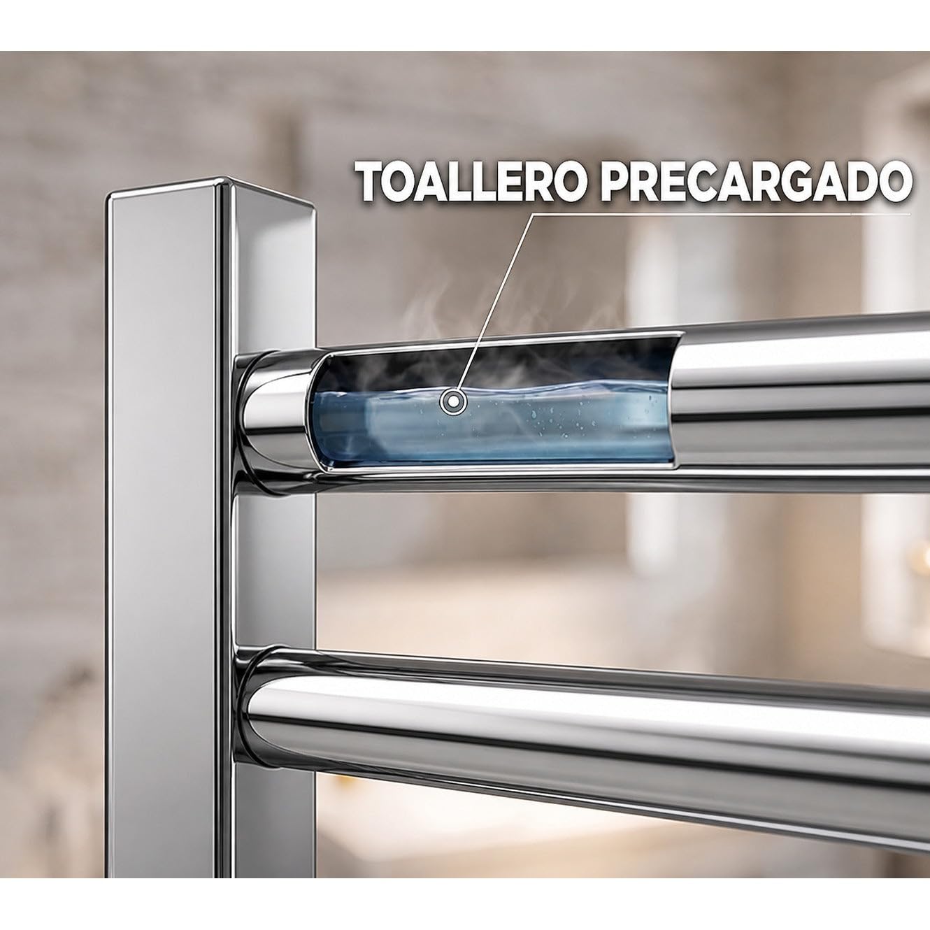 Radiador Toallero Eléctrico Cromado 300 x 1200 mm con Elemento Estándar, Precargado, Acero