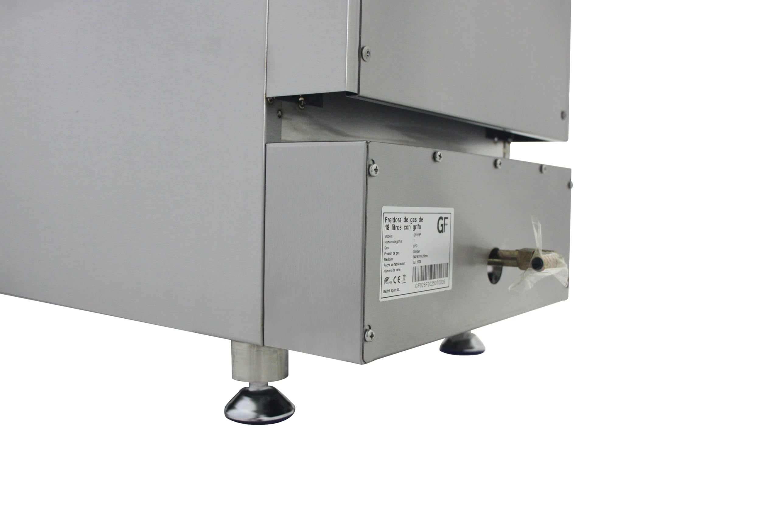 Freidora a Gas Profesional con Grifo 17L o 2x17L, Acero Inoxidable, Termostato EGO, Encendido Electrónico, Zona Fría, Hostelería, Bares, Restaurantes