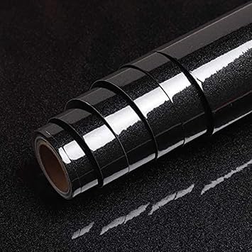 DEEPLITE Black Glossy Marble Self Adhesive Wallpaper for Almirah Cupboard, Floor, Tabletop, Wall, Fridge,Door Decorative Furniture Interior & Renovation Projects (2 x 6 Feet)