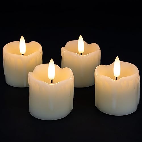Rhytsing Velas votivas sin llama marfil de 2 pulgadas, diseño de goteo de cera real, velas LED de imitación a pilas con temporizador para corona de