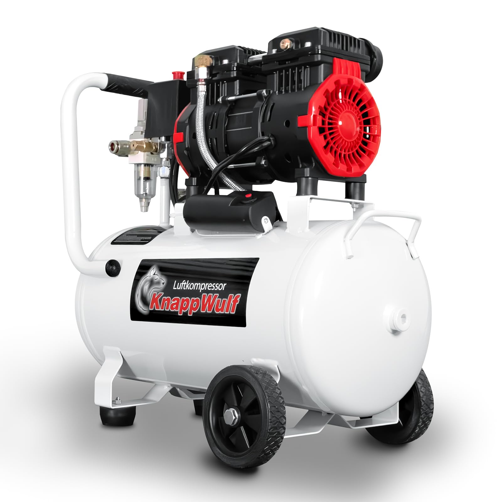 KnappWulf Flüsterkompressor Druckluftkompressor Kompressor KW4024 mit 24L 10 Bar 1100 Watt 1,5PS inkl. Wasserabscheider Kondenswasser Ablasshahn 69db