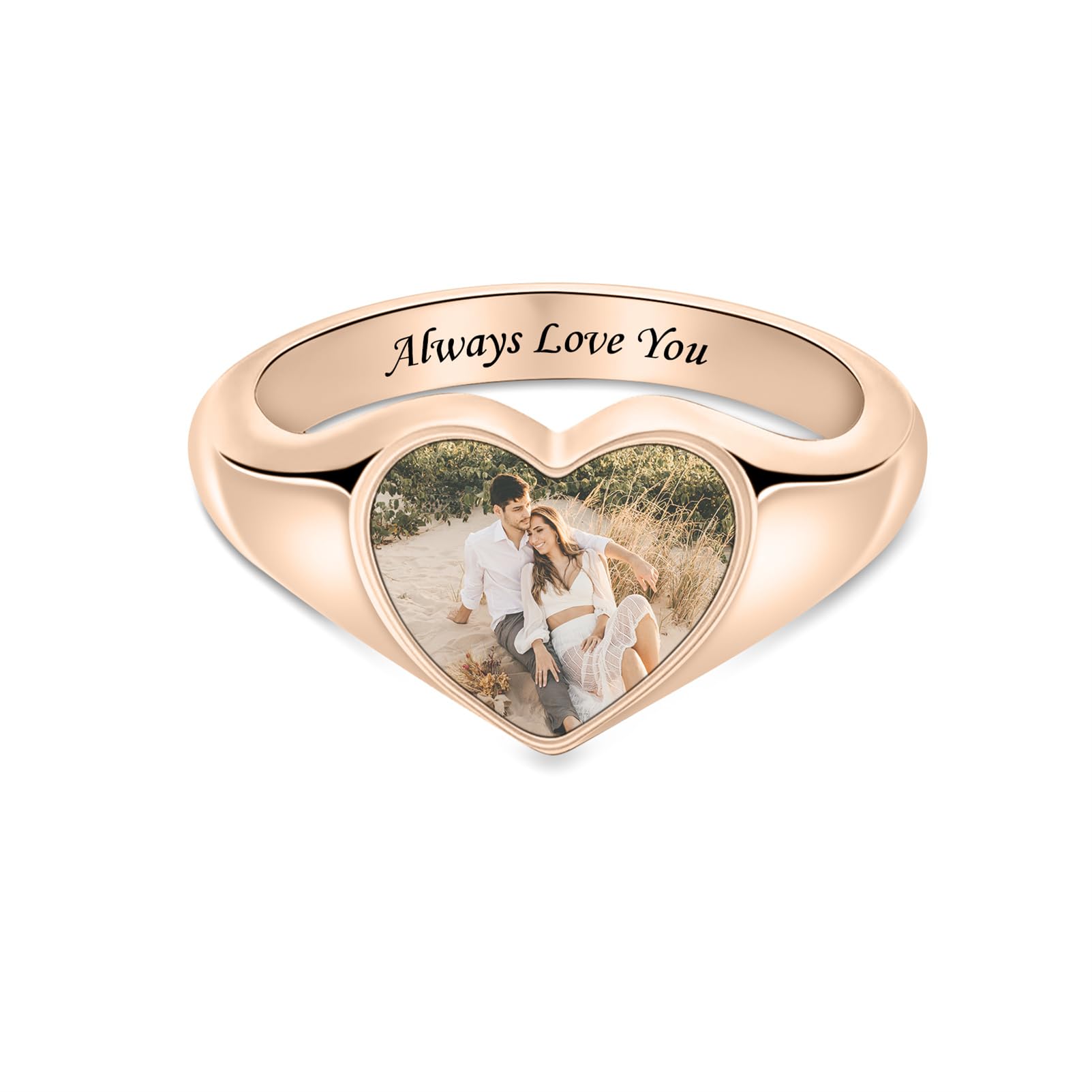 BAUMA AUTO Personalized Photo Signet Ring Custom Picture Engraved Name Ring for Women Mom Grandma Friends Jewelry Gift