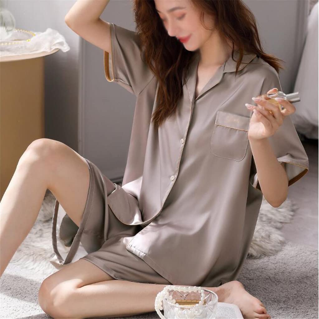 Ice Silk Krótkie rękawy Spodenki Piżamy Damskie Lato Jedwabne Ubrania Domowe Lato Letni Kombinezon,DM,D-M