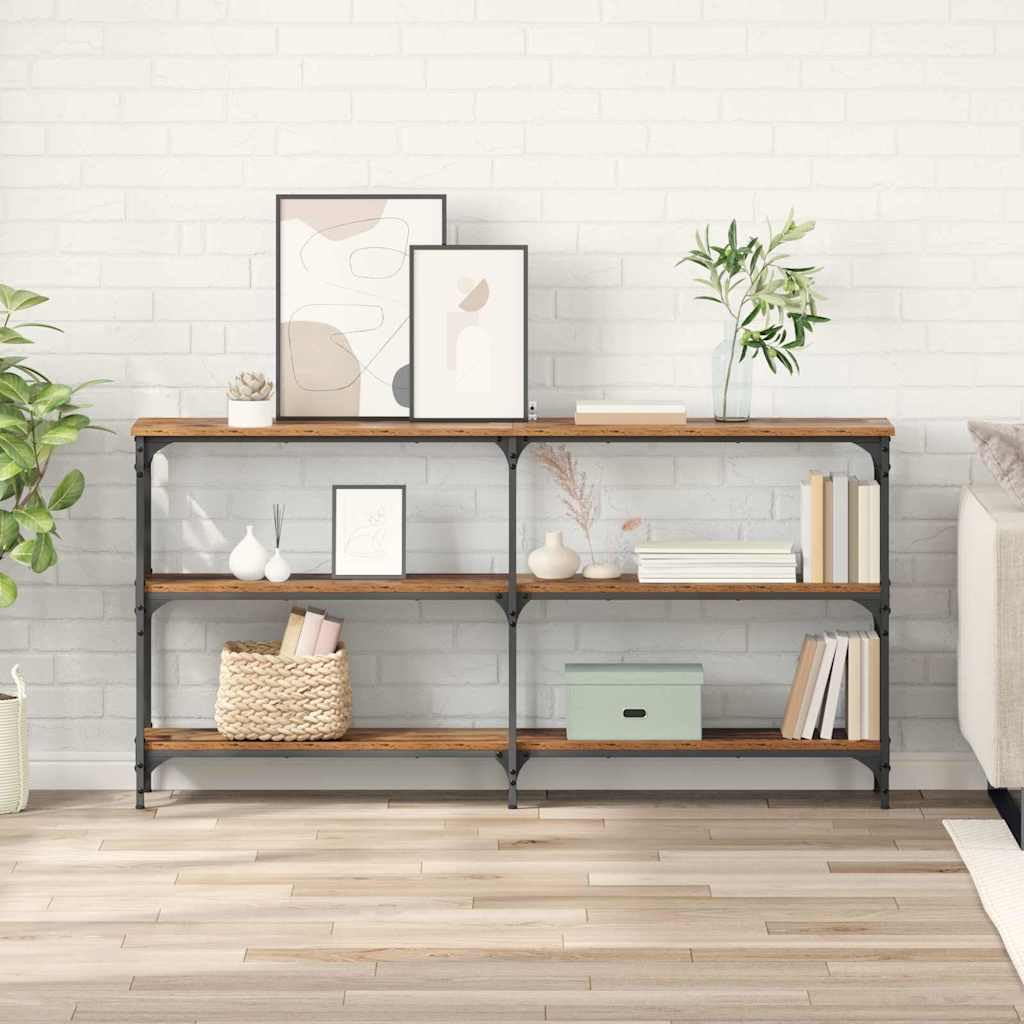 Console 3 étagères en bois vieilli et cadre en acier stable
