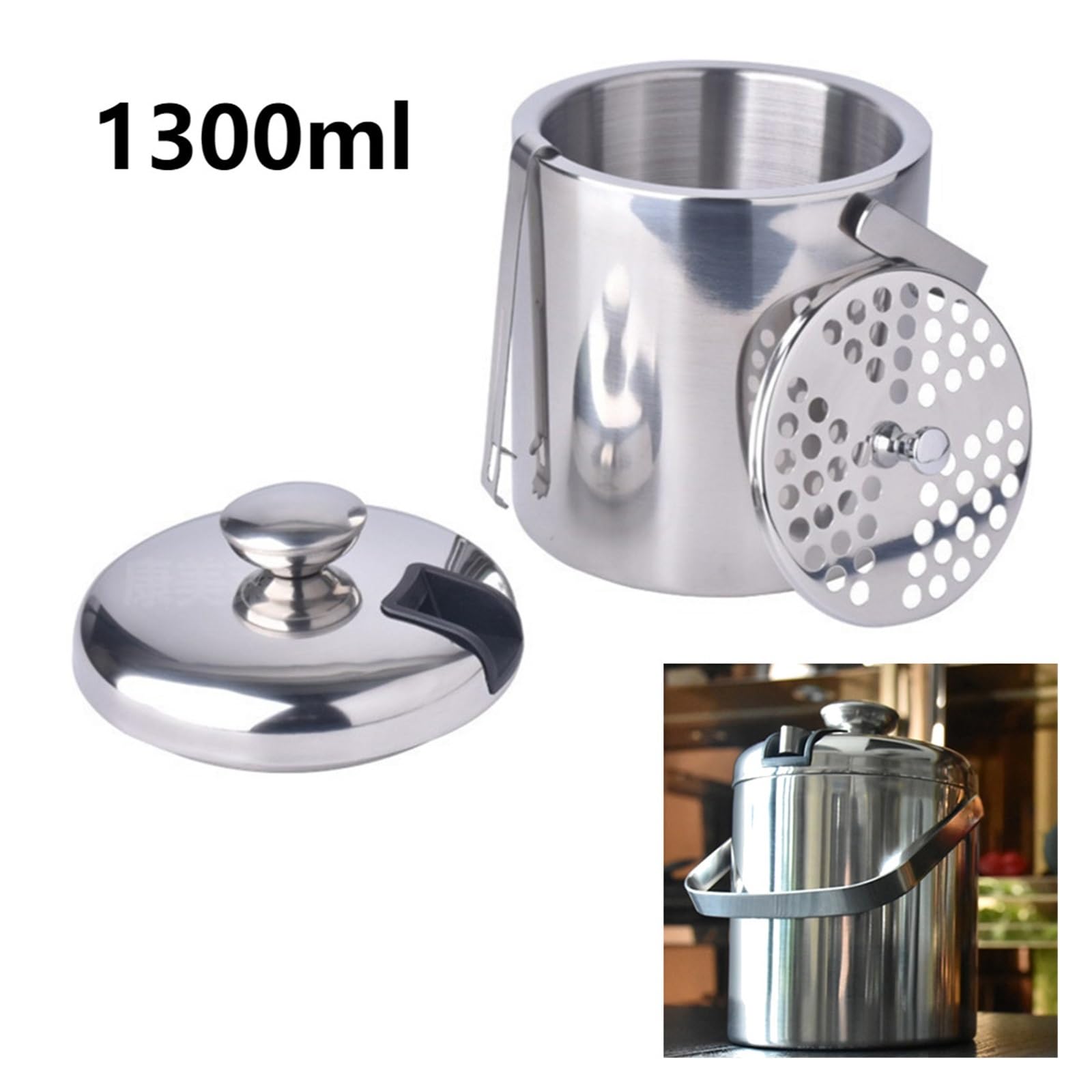 Cubo de Hielo de Acero Inoxidable de Doble Pared con Tapa, Pinzas y colador, Cubo Enfriador, Ideal for el hogar, Bar, Enfriar Cerveza, champán y Vino. para Bar, Cumpleaños, Fiestas