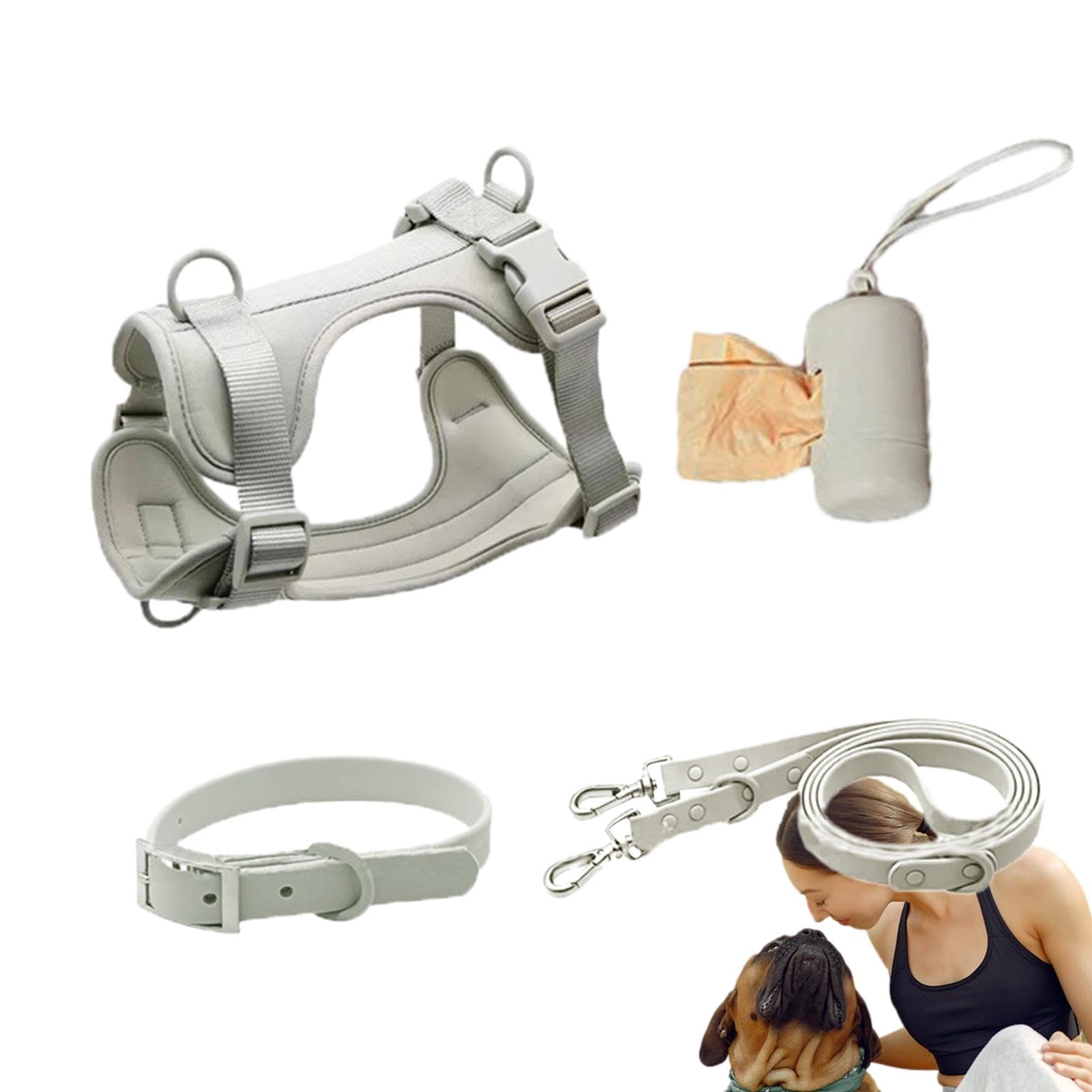Dog Leads Set - Pet Harness Collar and Lead Set - Lead Set Step in No Pull Pet Harness for Dogs Puppy with Poop Bag Holder