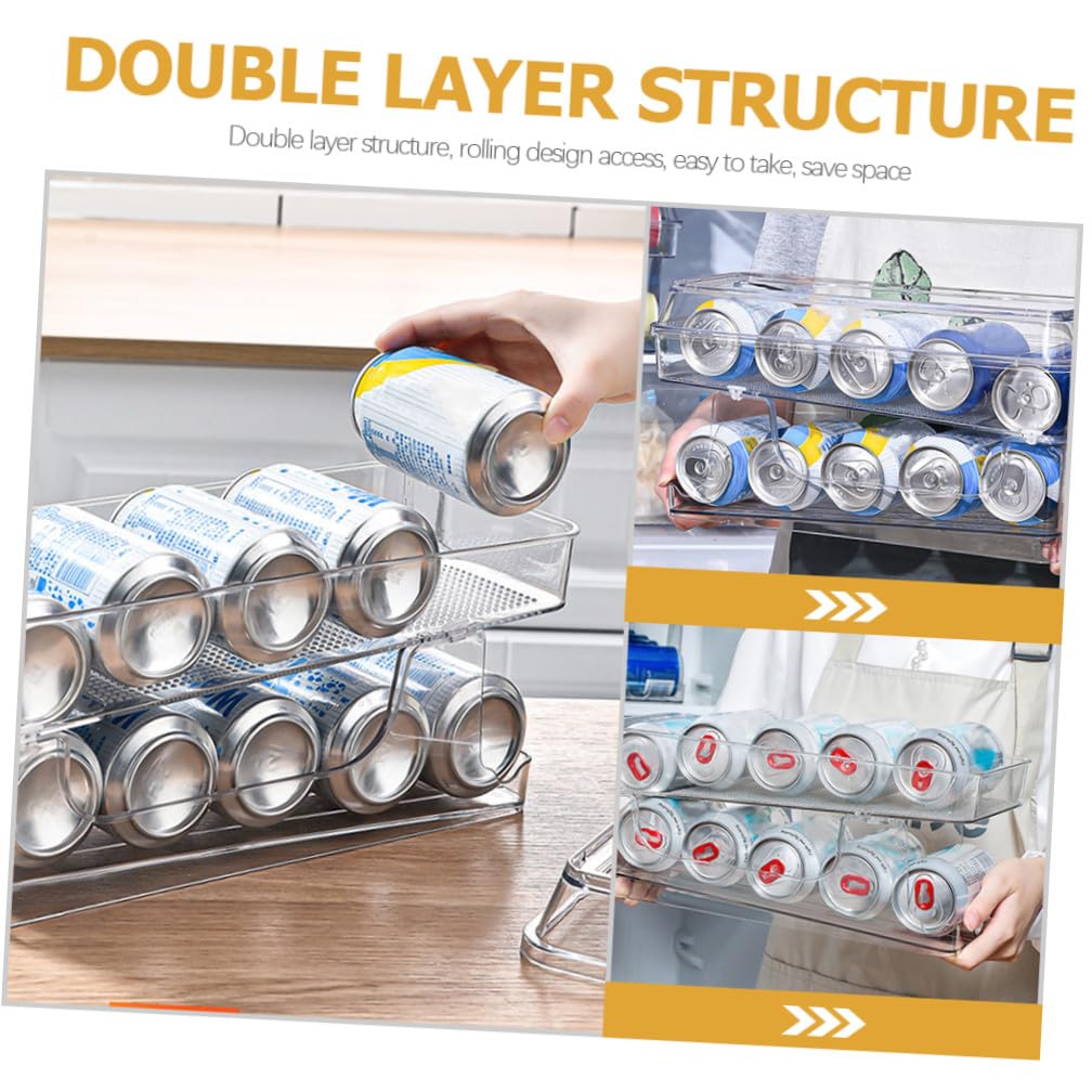 Organizzatore per Frigorifero a 2 Livelli in Pet, Portabibite Trasparente a Rotolamento, Comodo per Ordinare e Conservare Lattine in Cucina