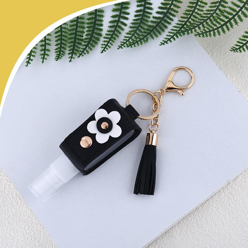 Hand Sanitizer Holder Keychain for Women 30ml Disinfectant Spray Bottle Keyring for Women Girls Refillable Travel Containers Mini Perfume Toner Spray Bottle Black Handbag Accessories image 4