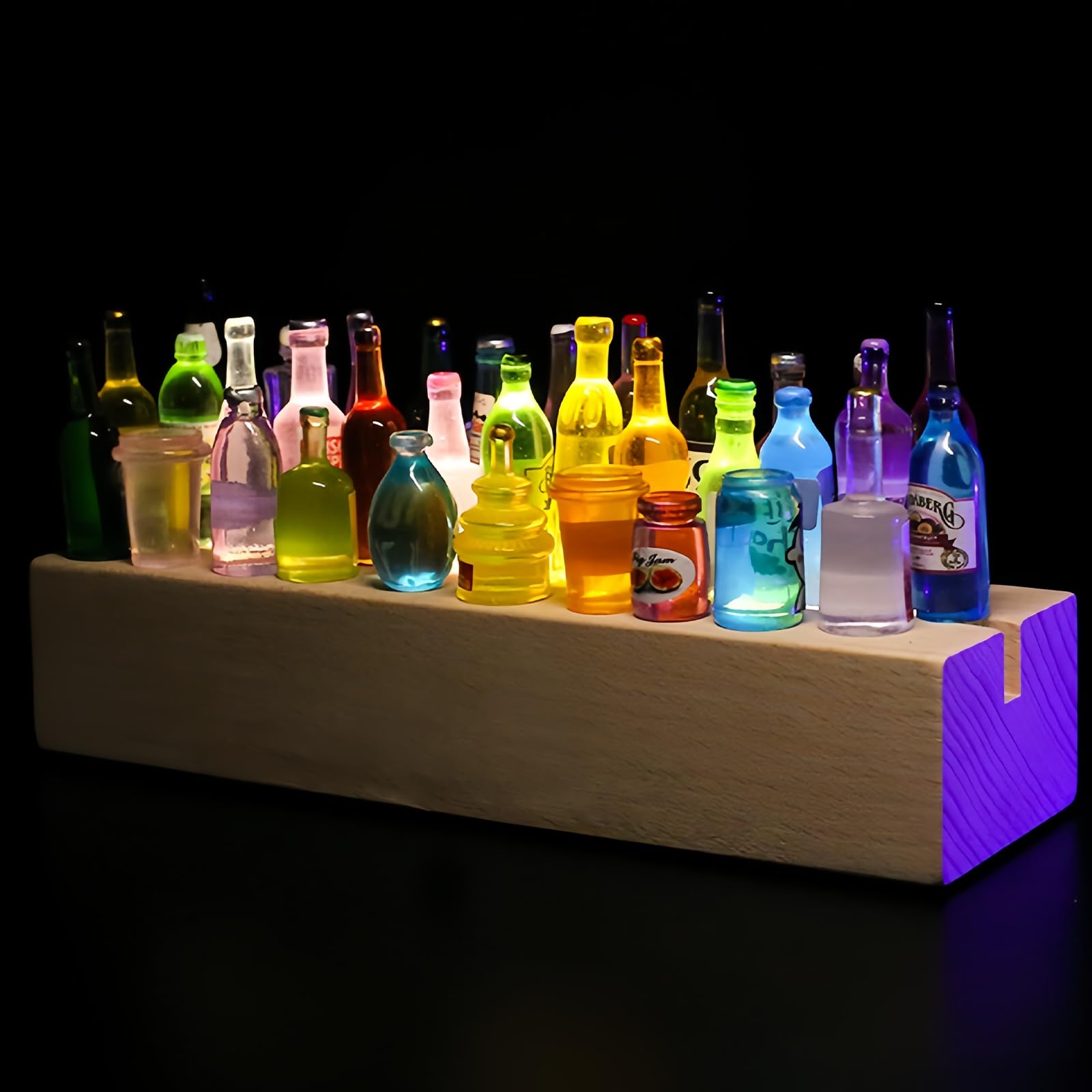 Base Espositiva LED In Legno 15x4,5x3 Cm - Luce Calda/Colorata - Piedistallo Per Lastre Acriliche 5mm